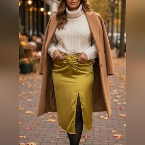 BOOHOO Plus Size Satin Midi Skirt size 14 - Yellow, Green